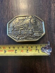 Vintage Avon Train Railroad 3D Brass Metal Belt Buckle Locomotive Excellent