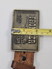 Vintage 80s FRONTIER Gold Rush Club Belt Buckle w/ Embossed Brown Leather Belt