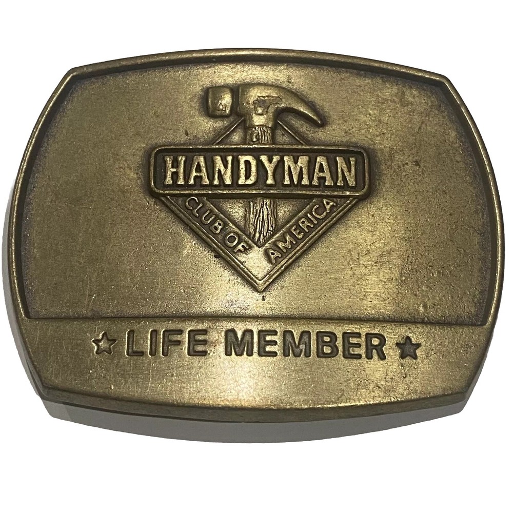 Vtg 90&rsquo;s 1996 Handyman Club Of America Life Member Hammer Logo Belt Buckle Brass