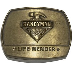 Vtg 90&rsquo;s 1996 Handyman Club Of America Life Member Hammer Logo Belt Buckle Brass