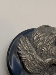 Vtg Eagle Blue Enamel Inlay Belt Buckle Pewter 3D Design Siskiyou 1990