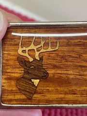 Harmony Metal Belt Buckle Wood Inlay w/Deer Head Gold Color Metal Good Condition