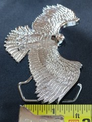EAGLE SWOOPING STRIKE SPREAD WINGS CHROME PLATED SOLID BRASS BELT BUCKLE 1980