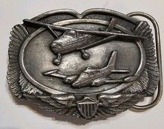 Vintage SISKIYOU BUCKLE CO. INC 2 Airplanes B-27 Pewter Belt Buckle 1983 2&Prime;x3&Prime;