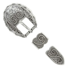 Western Cowboy/Cowgirl Rodeo Decor Engraved Antique Silver Buckle 3 pc Set