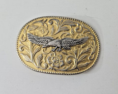 Eagle Floral Belt Buckle Gold Tone Oval