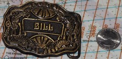 VINTAGE 1970&rsquo;s BRASS BELT BUCKLE « BILL » by ODEN INC. *L@@k !!