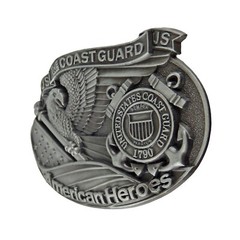Coast Guard Belt Buckle American Eagle Flag Heroes Silver Tone Fits 1.5&Prime; Belts