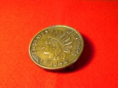 VINTAGE 2 3/8&Prime; ACROSS 1890 INDIAN HEAD CENT PENNY BRASS BELT BUCKLE