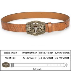 OVOY Men Women Vintage Cow-Head-Buckle For Waist 36-40 in, Brown