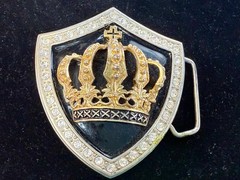 Royal Gold Crown Shield with Rhinestone Border Belt Buckle A286 Classico Italia