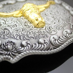 Men&rsquo;s Belt Buckle, Western Eagle 3D Golden Bull Head for Interchangeable Belts, G…