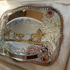 Montana Silversmiths Silver Plate Western Horse Belt Buckle Rope Edge 1.5in
