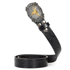 Bawnhaw Western Cowboy-Belts for 43.3&Prime; 30-34&Prime; waist, Black(carved-bull)