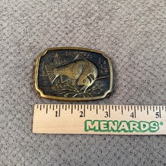 Vintage 1980s BTS Solid Brass Bass Fish Belt Buckle USA Made Scalloped Edge OS