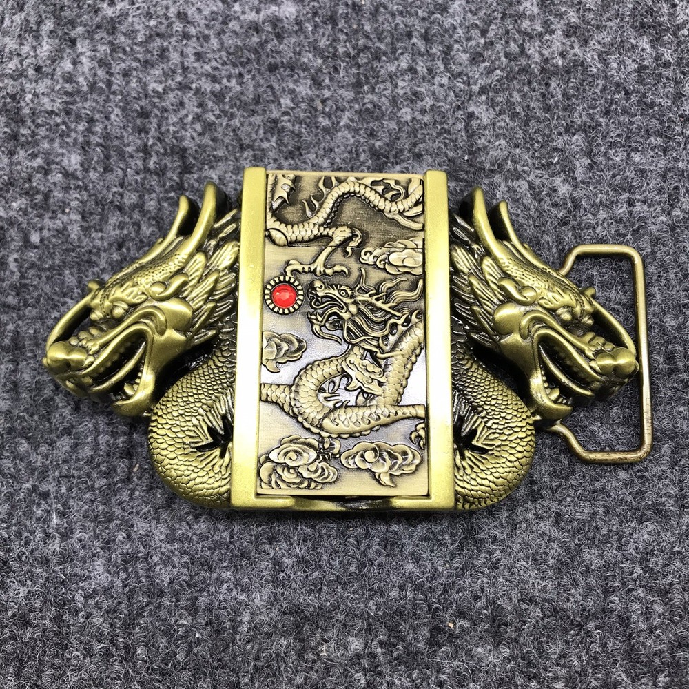 Antique Brushed Dragon Head Belt Buckle with Lighter, Stock in US