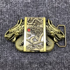 Antique Brushed Dragon Head Belt Buckle with Lighter, Stock in US
