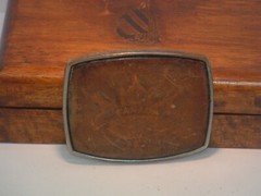 Pre-owned Metal & Leather Engraved Canada Belt Buckle