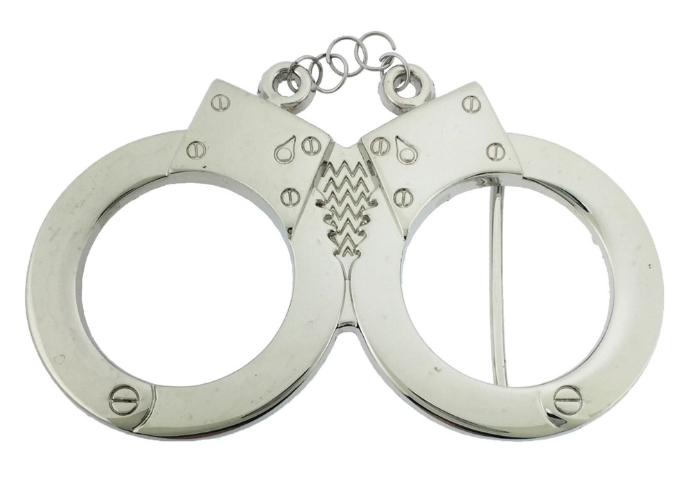 Handcuffs Belt Buckle Hand Cuff Peace Officer Police New Men Silver Chrome Metal