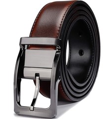 Belts for Men 57-58, Rectangle Rotated Buckle With Burnt Umber/Black Belt
