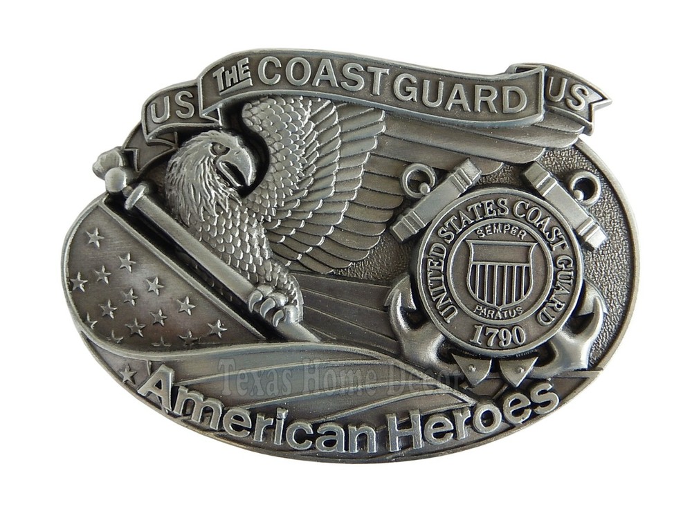 Coast Guard Belt Buckle American Eagle Flag Heroes Silver Tone Fits 1.5&Prime; Belts