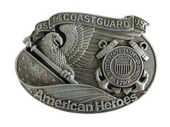 Coast Guard Belt Buckle American Eagle Flag Heroes Silver Tone Fits 1.5&Prime; Belts