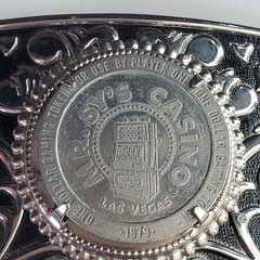 Mr. Sy&rsquo;s Casino Las Vegas 1979 $1 Gaming Token Western Belt Buckle Silver Tone