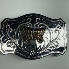 Western Covered Wagon Belt Buckle Ornate Silver Tone Western Style