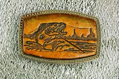 Bass Fishing vintage belt buckle western leather on metal Alumaline