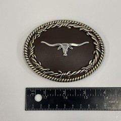 Nocona Western Belt Buckle Oval Longhorn Barbwire Brown Western Bull Skull Head