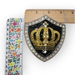 BeltBuckle Crown Shield Royal Cross Gold Black Silver Rhinestone Italia FreeShip