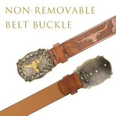 Mens-Western-Cowboy-Belt – Longhorn-Bull-Pattern Fit Waist 31-34 in Brown