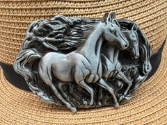 Antiqued Silver Retro Running Horse Western Belt Buckle