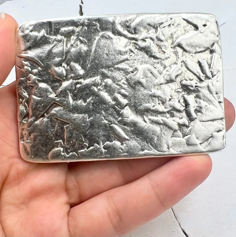 Handmade Metal Belt Buckle Rustic Texture Rectangular Unique Silverfa