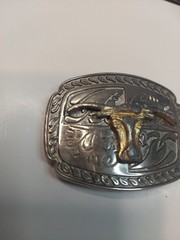 Western Longhorn Belt Buckle Floral Engravings Bull Head Rope Border