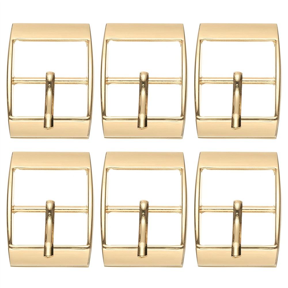 6 Pcs 1 Inch Single Prong Buckles Square Center Bar Buckles, Gold Tone