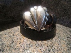 Kieselstein-Cord Sterling Heart Buckle and Black Lizard Belt Size 2