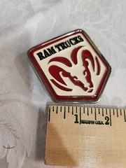 Vintage Ram Trucks Red And White Belt Buckle With Ram Logo Metal Pentagon Shape