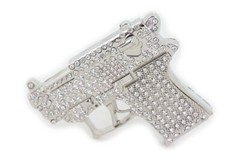 Mini Small Glock Gun Belt Buckle New Men Blinged Iced Style Silver Rock Rebel