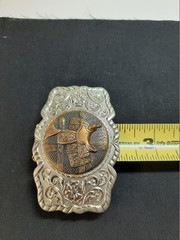VINTAGE NICKEL SILVER WESTERN SADDLE THEME BELT BUCKLE Intricate Filigree Design