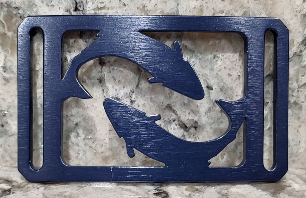 GRIP6 BELT BUCKLE – NATURALIST SALMON FISH – BLUE STEEL – 1.5 INCH WIDE #26
