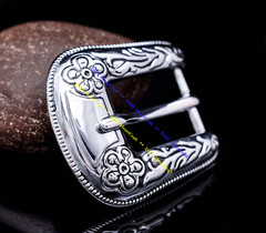 Western Style Engraved and Silver Plated Decorative Belt Buckle Fits 20mm Strap