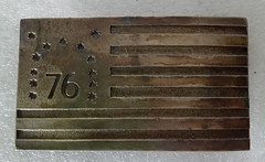Vintage Brass Belt Buckles. Patriotic 1970&rsquo;s. Flag & Liberty Bell. Lot of 2.