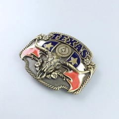 Vintage Bronze Plated Longhorn Bull Flag Western Belt Buckle Boucle de Ceinture