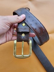 3.8CM Brown 100% Genuine Body Ostrich Leather Skin Men Belt Buckle- Handmade