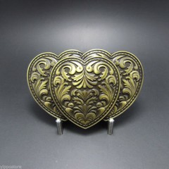Antique Bronze Triple Hearts Western Flower Belt Buckle