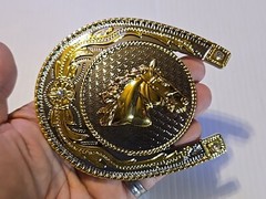 GOLD & SILVER (IN COLOR ONLY)LARGE RODEO WESTERN HORSE HEAD Metal Belt Buckle