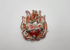 HEAVY METAL MFG Belt Buckle Flaming Heart Barb Wire Made in USA HOT MESS See Pic