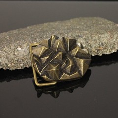 Geometric Pyramid Engraved Belt Buckle in Antique Bronze, Vintage Interchangeable Buckle