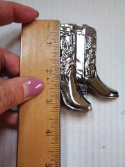 MENS BELT BUCKLE COWBOY BOOTS DESIGN SILVER TONE SIZE 3.5 X 3 MADE IN USA